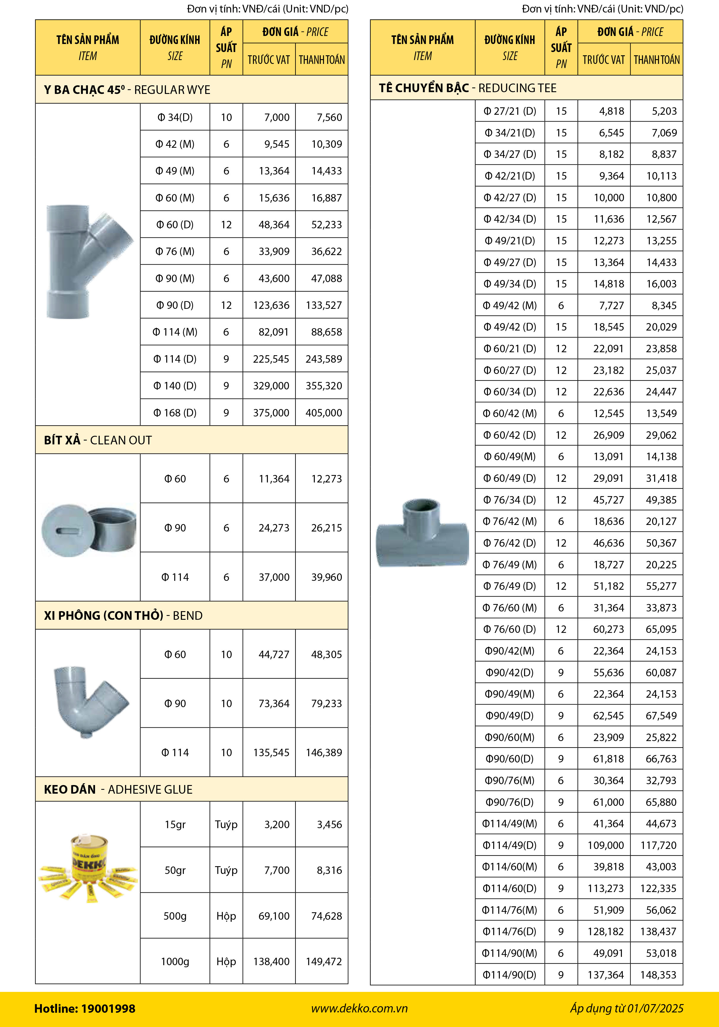 Bảng gi&aacute; keo d&aacute;n upvc hệ inch